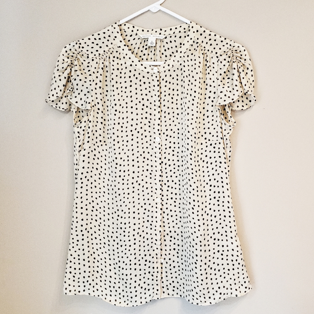 100% Silk Cream Polka Dotted Shirt Blouse